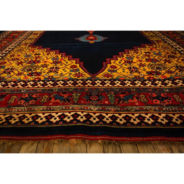 Textile 1880s Classic Navy Bold Medallion Antique Persian Bijar Handknotted Wool Rug For Sale - Image 7 of 10