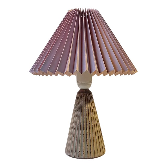 Pink Shaded Table Lamp in Glazed and Fluted Ceramic by Søholm, 1960s For Sale