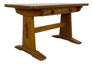 Vintage Oak Writing Desk with Trestle Base, 1940s