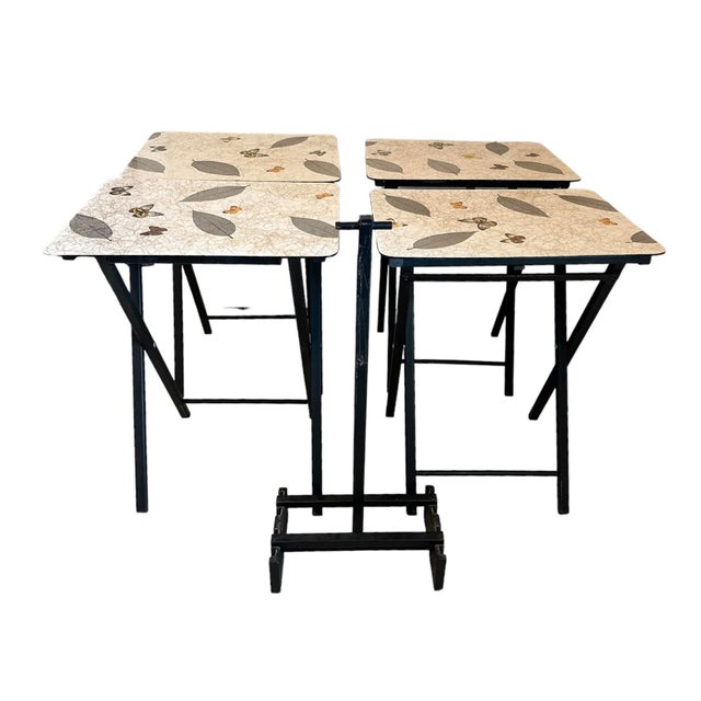 Retro Folding Tv Tables Set by Artex, Butterflies Motif Chairish