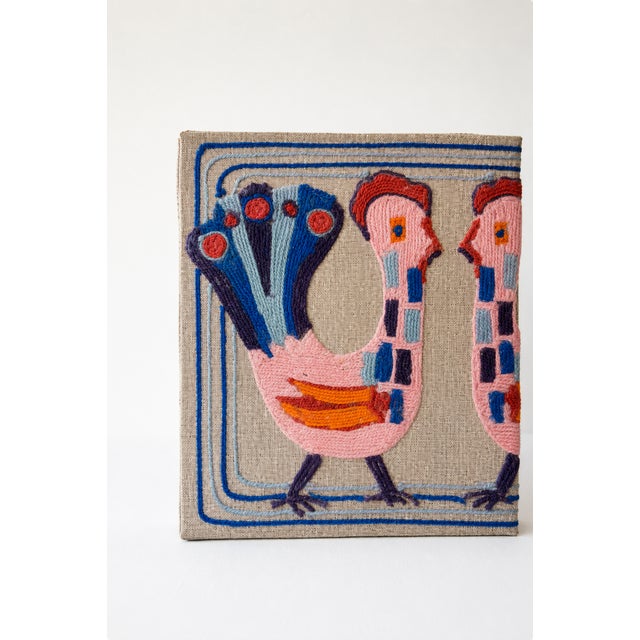 Mid-Century Modern Vintage Scandinavian Folk Art Yarn Painting on Raw Linen, 1950s For Sale - Image 3 of 9