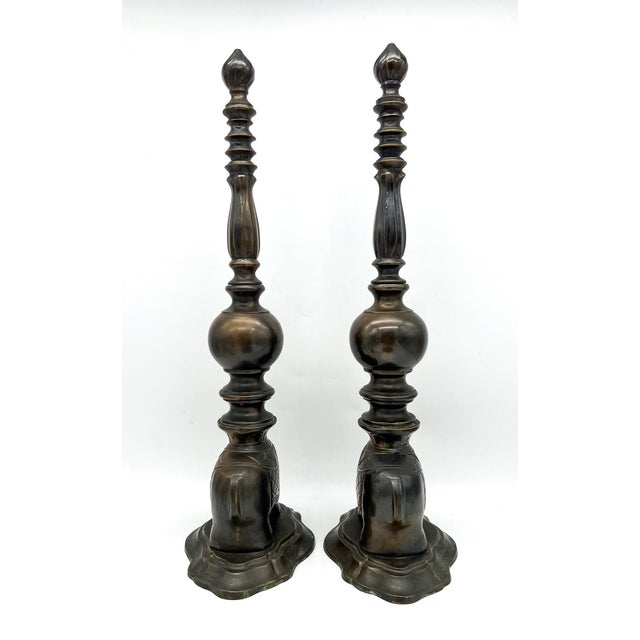 Hollywood Regency Vintage Brass Elephant Andiron-Style Mantel Decor – Hollywood Regency / Boho Global For Sale - Image 3 of 10