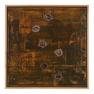 Patrick LoCiceroAbstract Mixed Media Collage Oil Painting Sports, Leather Baseball Mitts