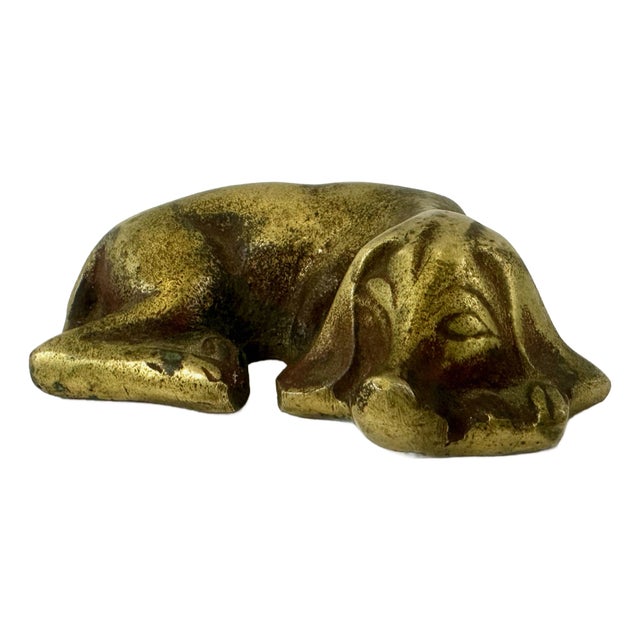Art Deco Brass Sleeping Dog Figurine from Küster-Perry, 1930s For Sale