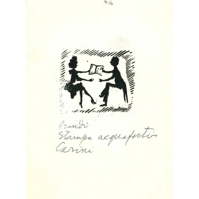 The Couple is an original etching realized by Mino Maccari in the mid-20th Century. Good condition. Mino Maccari...