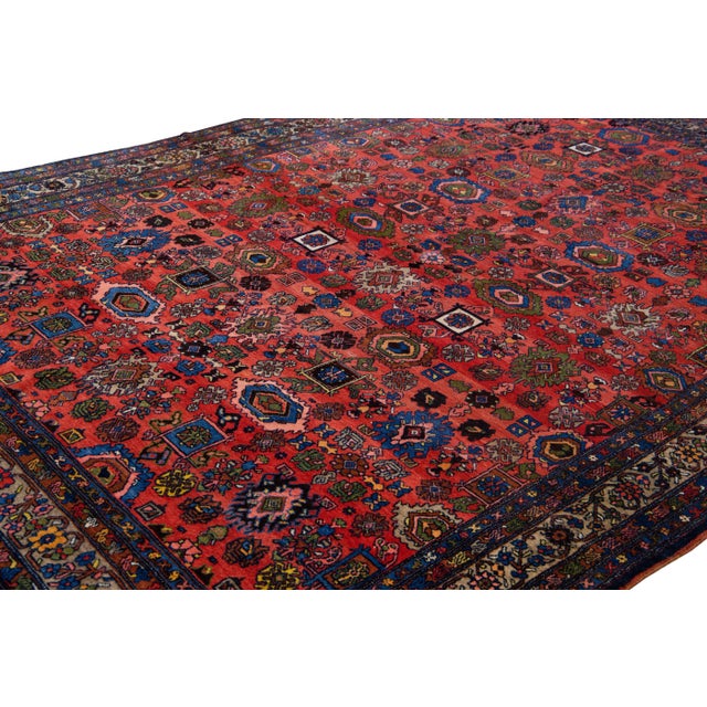 1910s Antique Bidjar Handmade Red Designed Wool Rug For Sale - Image 5 of 9