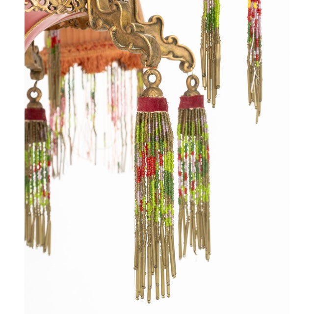 Metal Art Deco Chinoiserie Style Six-Branch Chandelier For Sale - Image 7 of 9