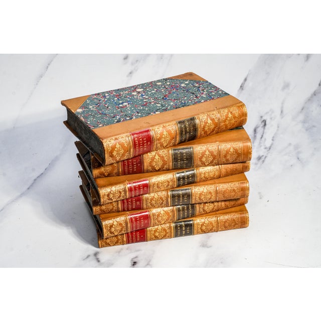 19th Century Stunning 6 Volume Ornate Victorian Antique Leather Spine Books Works of Henry Wadsworth Longfellow Home Office Shelf Decor For Sale - Image 5 of 10