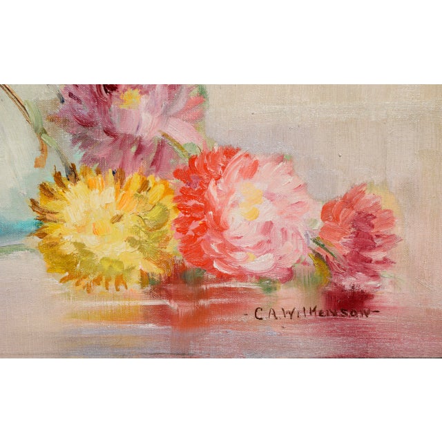 1960s Mid Century Chrysanthemums in Deco Vase Still-Life by c.a. Wilkenson For Sale - Image 5 of 5