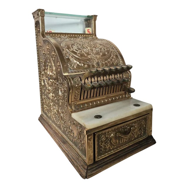 Antique Gilded Bronze Cash Register with Relief Carving, 1930 For Sale