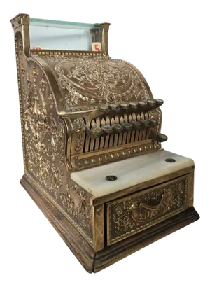 Antique Gilded Bronze Cash Register with Relief Carving, 1930