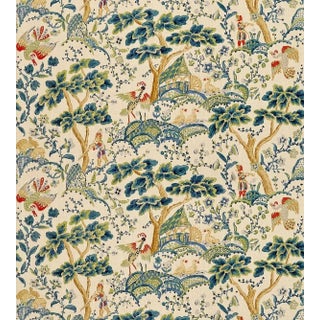 The House of Scalamandré Kelmescott Hand Block Print Fabric, Peacock on Sand For Sale