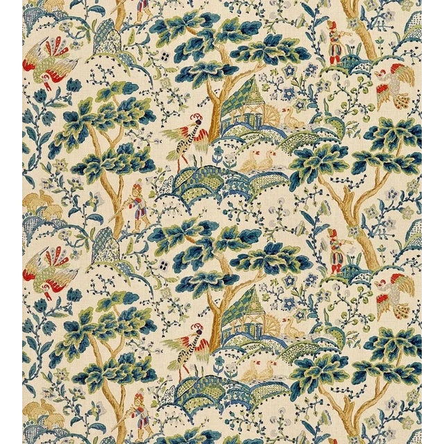 The House of Scalamandré Kelmescott Hand Block Print Fabric, Peacock on Sand For Sale