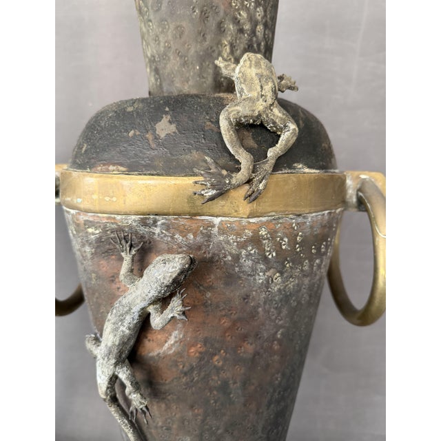 Brown Italian Liberty Metal Vases with Reptiles, 1915-1935, Set of 2 For Sale - Image 8 of 12