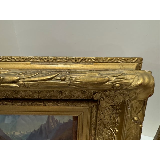 Gold Early 20th Century Alpine Landscapes, Mer De Glace, Chamonix, Pair of Gilt-Framed Paintings For Sale - Image 8 of 9