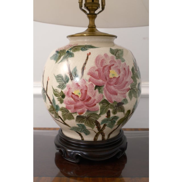 Chinese Crackle Finish Porcelain Floral Decorated Lamp For Sale - Image 9 of 12