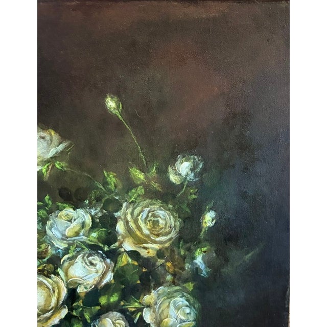Large Early Floral Still Life Oil Painting - Yellow Roses For Sale In New York - Image 6 of 8