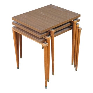 Modern 1960s Mid Century Modern Opal Mobel Teak Laminate Stacking Nesting Tables For Sale