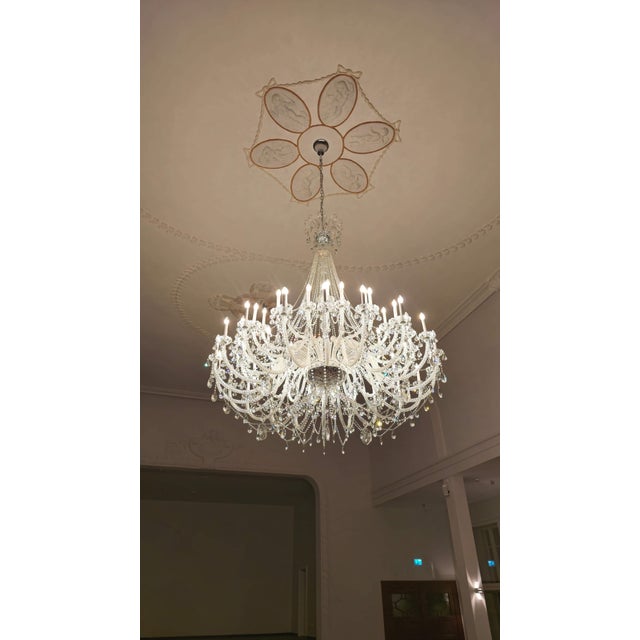 Large Glass Chandelier With Crystals For Sale - Image 4 of 12