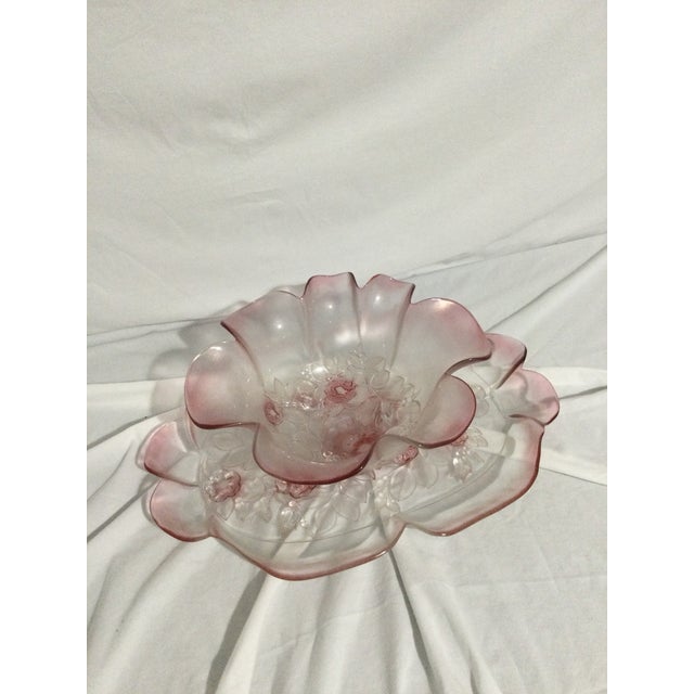 Mikasa 1970s Walther Glass Mikasa Pink Rosella Crystal Serving Tray and Bowl For Sale - Image 4 of 10