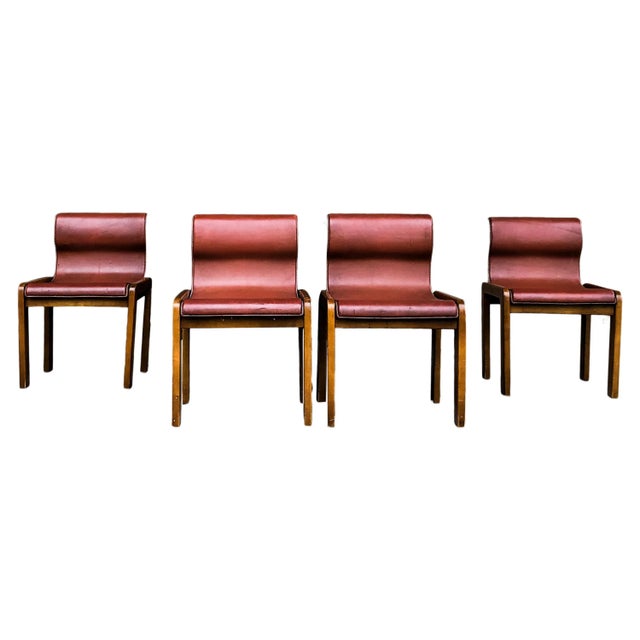 Leather & Plywood Dining Chairs by Tobia & Afra Scarpa, 1966, Set of 4 For Sale - Image 6 of 18