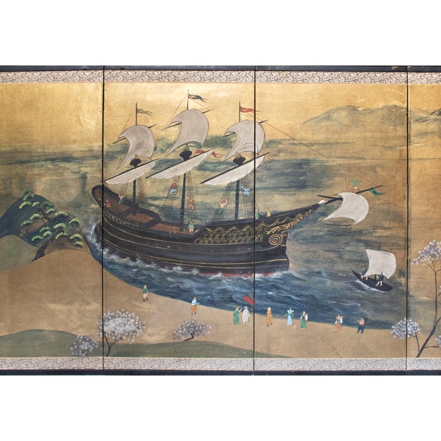"Nanban Ship at Arrival", Early to Mid Showa Era Japanese Byobu Screen For Sale - Image 4 of 18