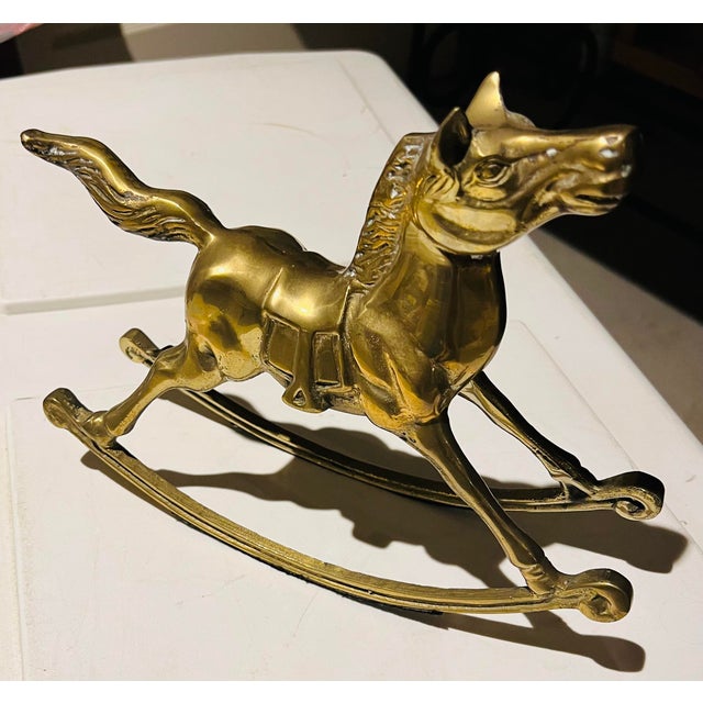 Large 1970s Vintage Statue Brass Rocking Horse Chairish