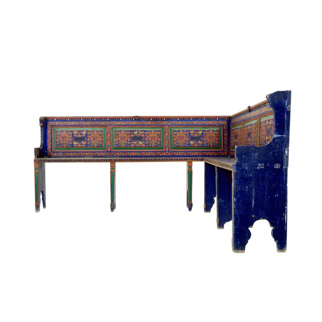 Rustic Folk Art Hand-Painted Corner Seat, 1880, Set of 2 For Sale - Image 3 of 7