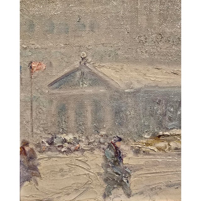 Textile Johann Berthelsen -St. Paul Chapel in the Snow -New York City-1930s Oil Painting For Sale - Image 7 of 11
