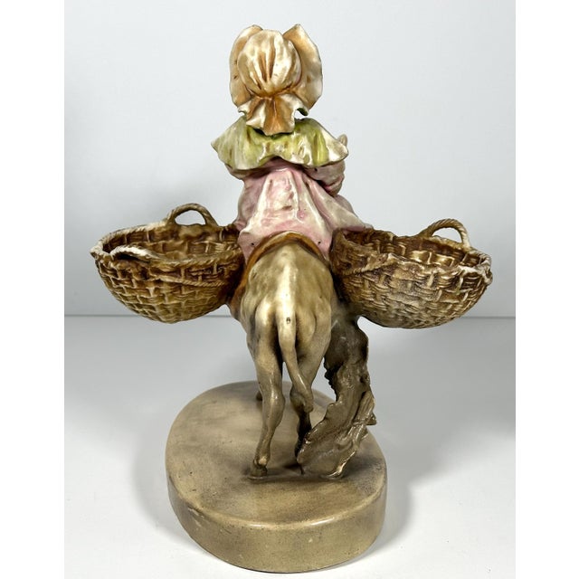 19th Century Stellmacher Teplitz Porcelain Figurine: Girl on Donkey, Restored Antique For Sale - Image 5 of 10