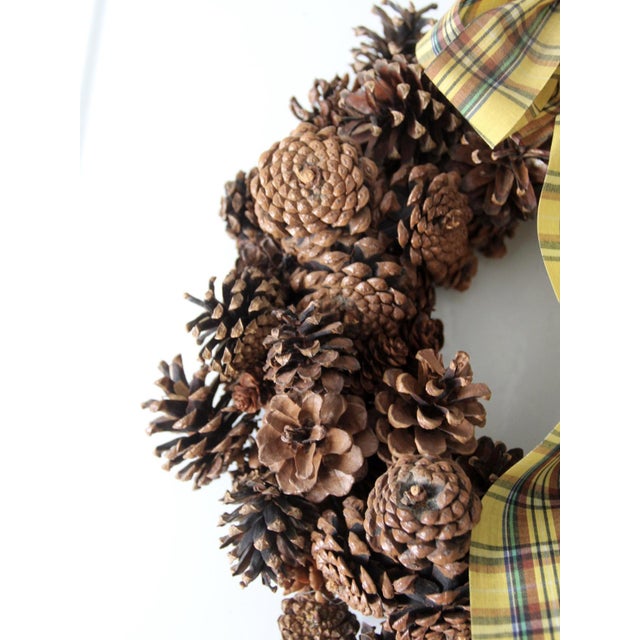 American Vintage Pine Cone Wreath With Tartan Ribbon For Sale - Image 3 of 8