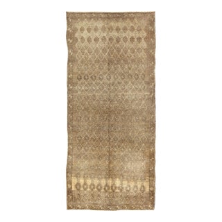 Vintage Turkish Mid-Century Gallery Rug in Taupe and Warm Brown For Sale