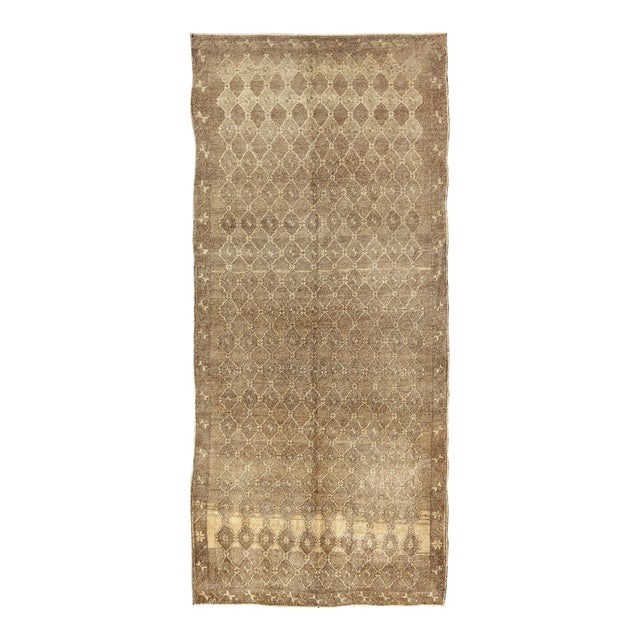 Vintage Turkish Mid-Century Gallery Rug in Taupe and Warm Brown For Sale
