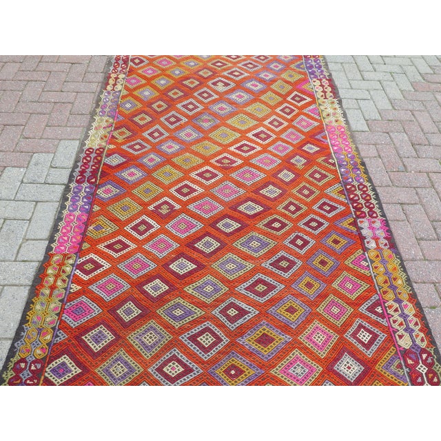 Mid-Century Modern Mid 20th Century Mid 20th Century Persimmon Color Turkish Handmade Kilim Boho Area Rug For Sale - Image 3 of 11