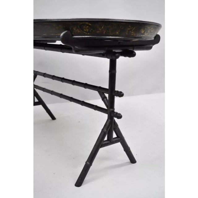 19th Century 19th Century English Victorian Leather Tole Tray on Faux Bamboo Base For Sale - Image 5 of 10