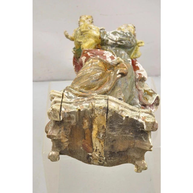 Wood Antique Spanish Latin Polychromed Carved Wood Figure Madonna and Child Statue For Sale - Image 7 of 10