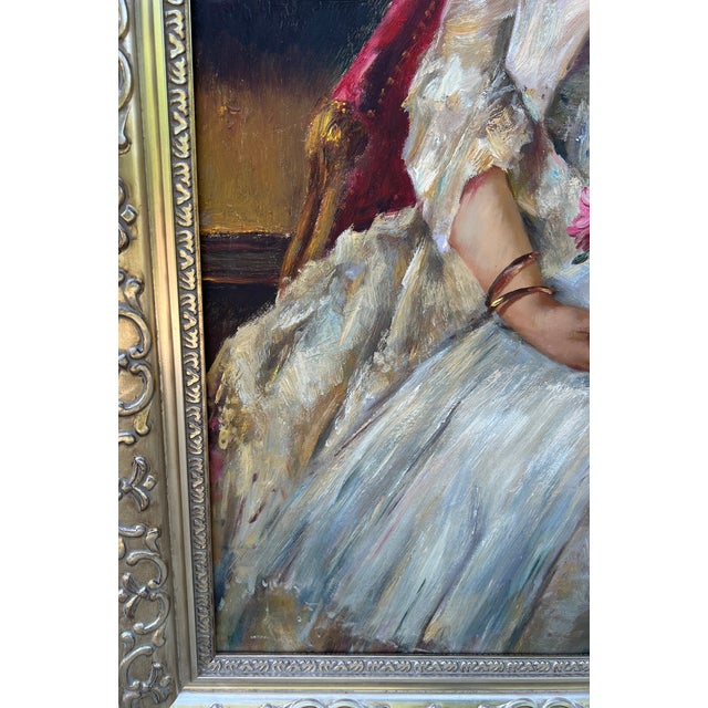 Vintage Oil Painting in Ornate Silver Frame For Sale - Image 11 of 18