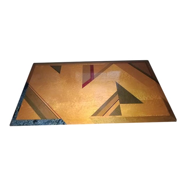 Coffee Table for Saporitti of Elm and Dyed Markety and Blue Granite Attributed to Giovanni Offredi 1980 , Ummarked For Sale