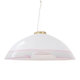 Large Italian Ceiling Lamp in White Murano Glass with Pink Gray Finishes, 1980s For Sale