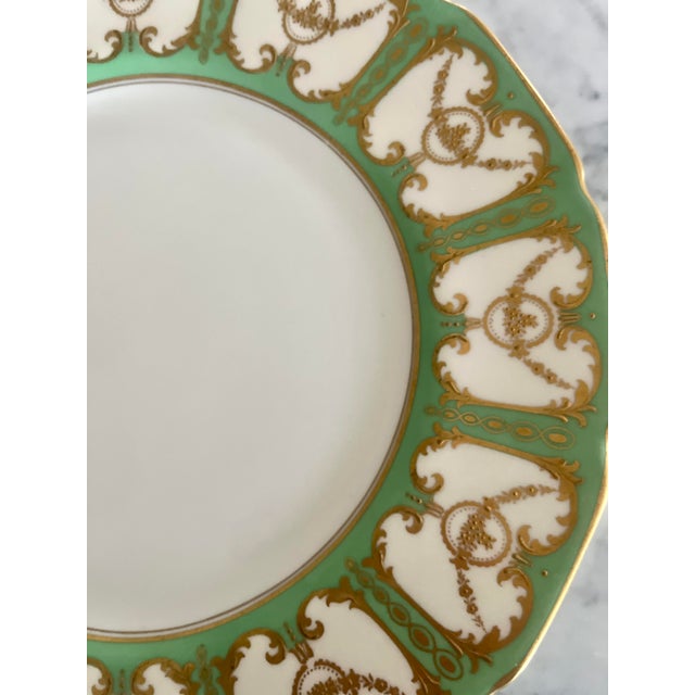 1920s Royal Doulton Sevres Green & Gold Gilt Dinner Plates - Set of 12 For Sale - Image 10 of 18