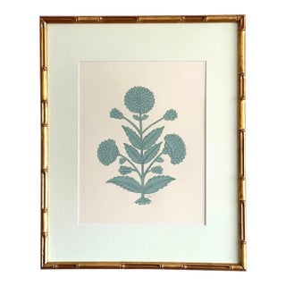 Large Hand-Painted Jaipuri Green Floral Motif Painting. Framed For Sale