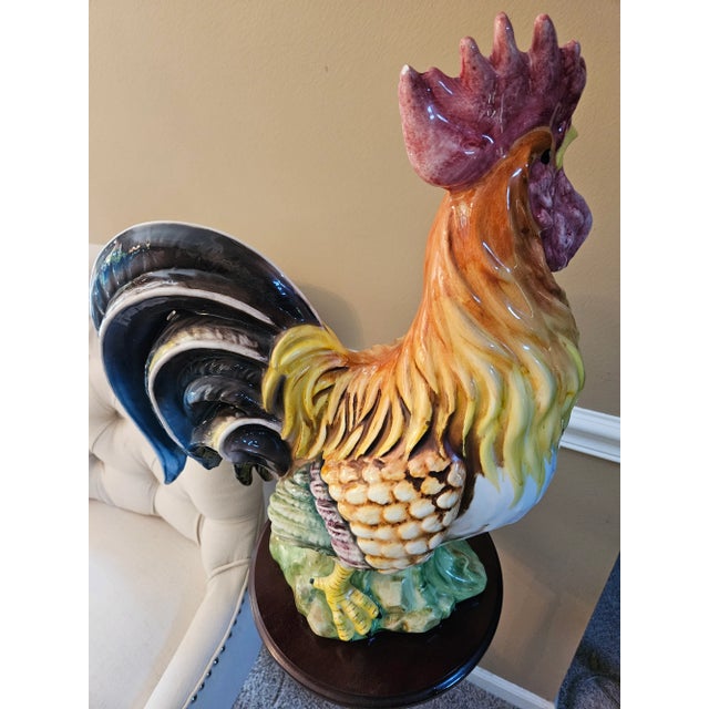 Traditional Large Vintage Italian Majolica Porcelain Rooster For Sale - Image 3 of 11