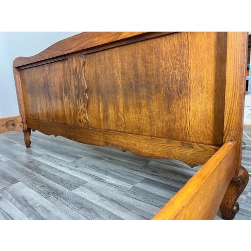 Vintage French Louis Style Oak Double Bed Frame with Carved Headboard For Sale - Image 15 of 16
