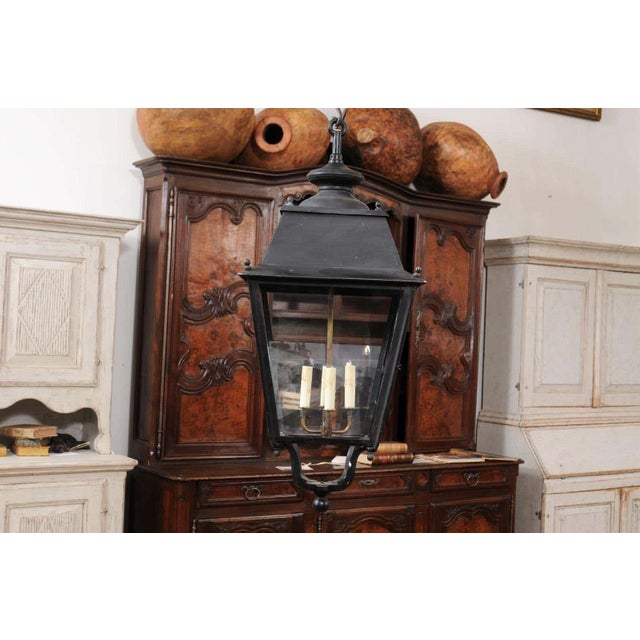 Early 20th Century French Iron and Glass Lantern, Wired for the USA For Sale - Image 9 of 12