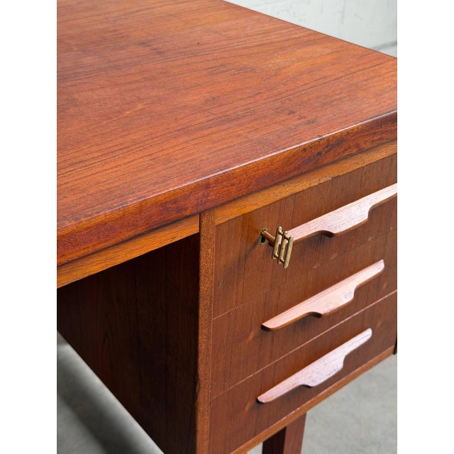 Vintage Danish Teak Executive Desk Mid Century Modern Writing Desk Finished Back Office Desk For Sale - Image 9 of 10