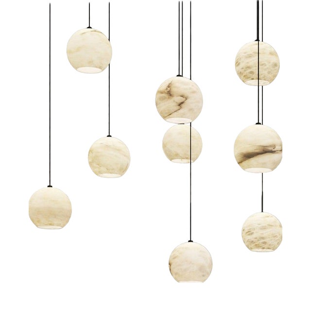 Rain Balls Pendant Lamps by United Alabaster, Set of 9 For Sale