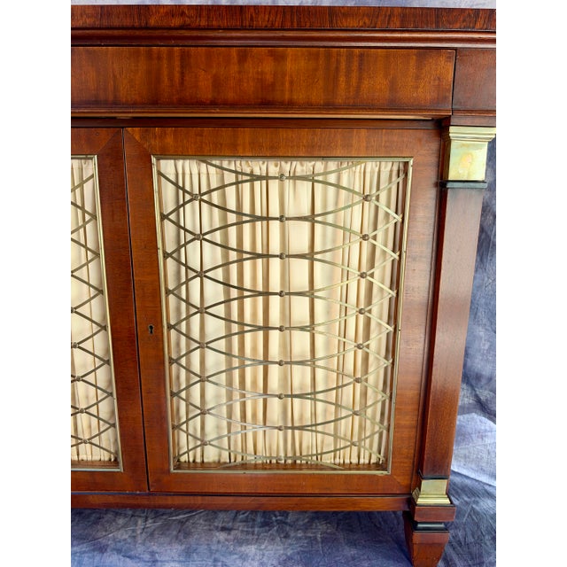Wood Late 20th Century Kittinger Traditional Mahogany Credenza With Brass Grille Doors For Sale - Image 7 of 12