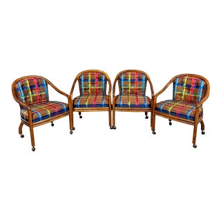 1970s Mid Century Drexel Heritage Game Table Chairs With Cane Backs- Set of 4 For Sale
