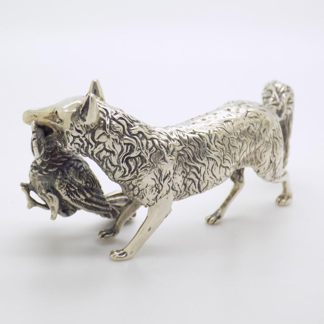 1960s Vintage Italian Handmade Genuine Silver Large Fox With Hunted Game Figurine Rare Sculpture For Sale - Image 5 of 10