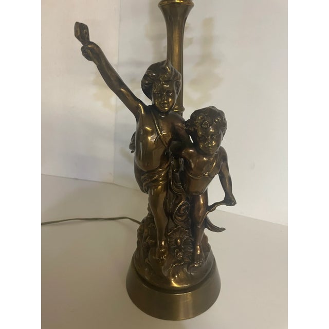 1950s French Bronze Table Lamp Cherub Candelabra For Sale - Image 5 of 6